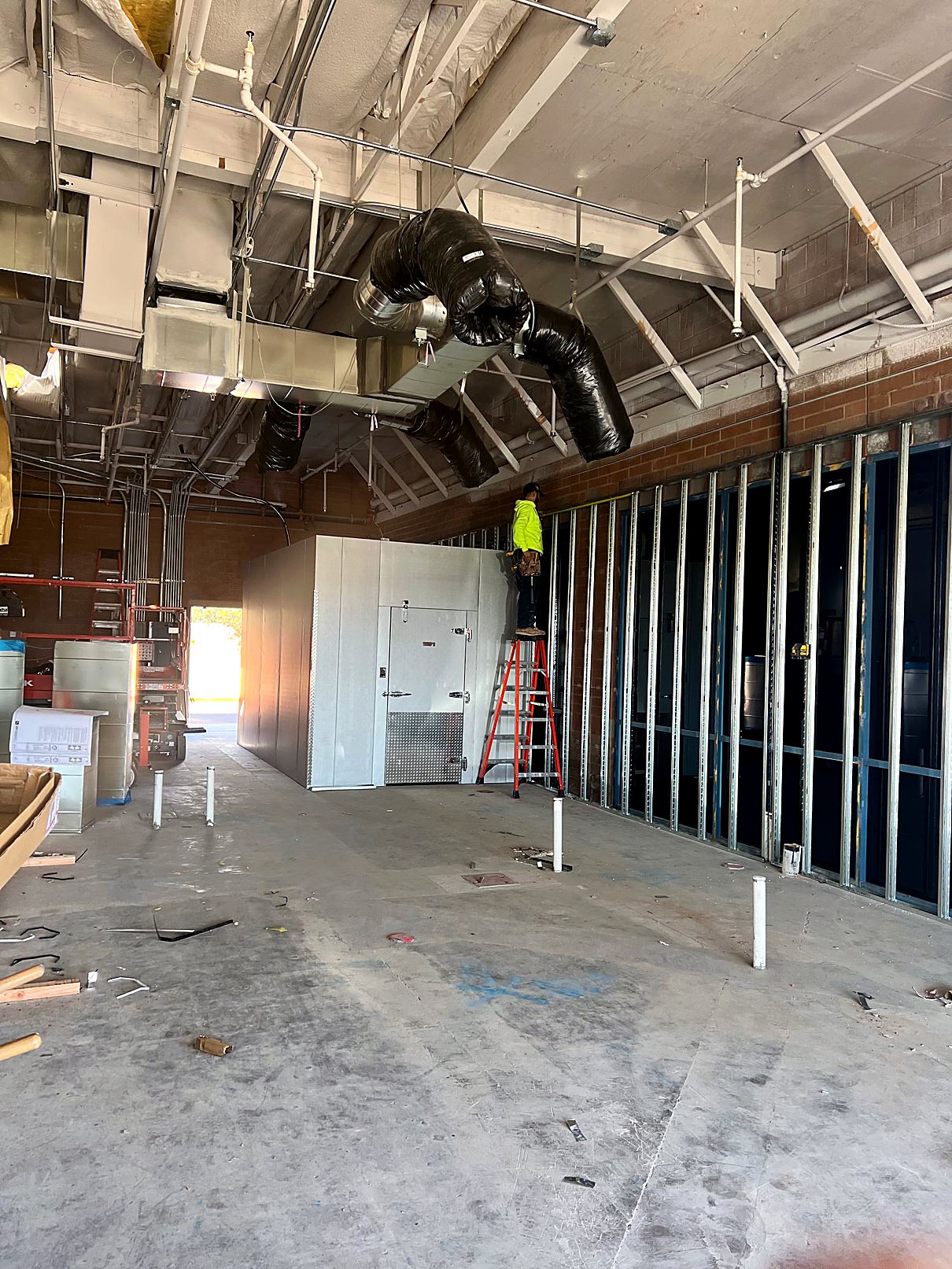 Metal stud framing in a dental office